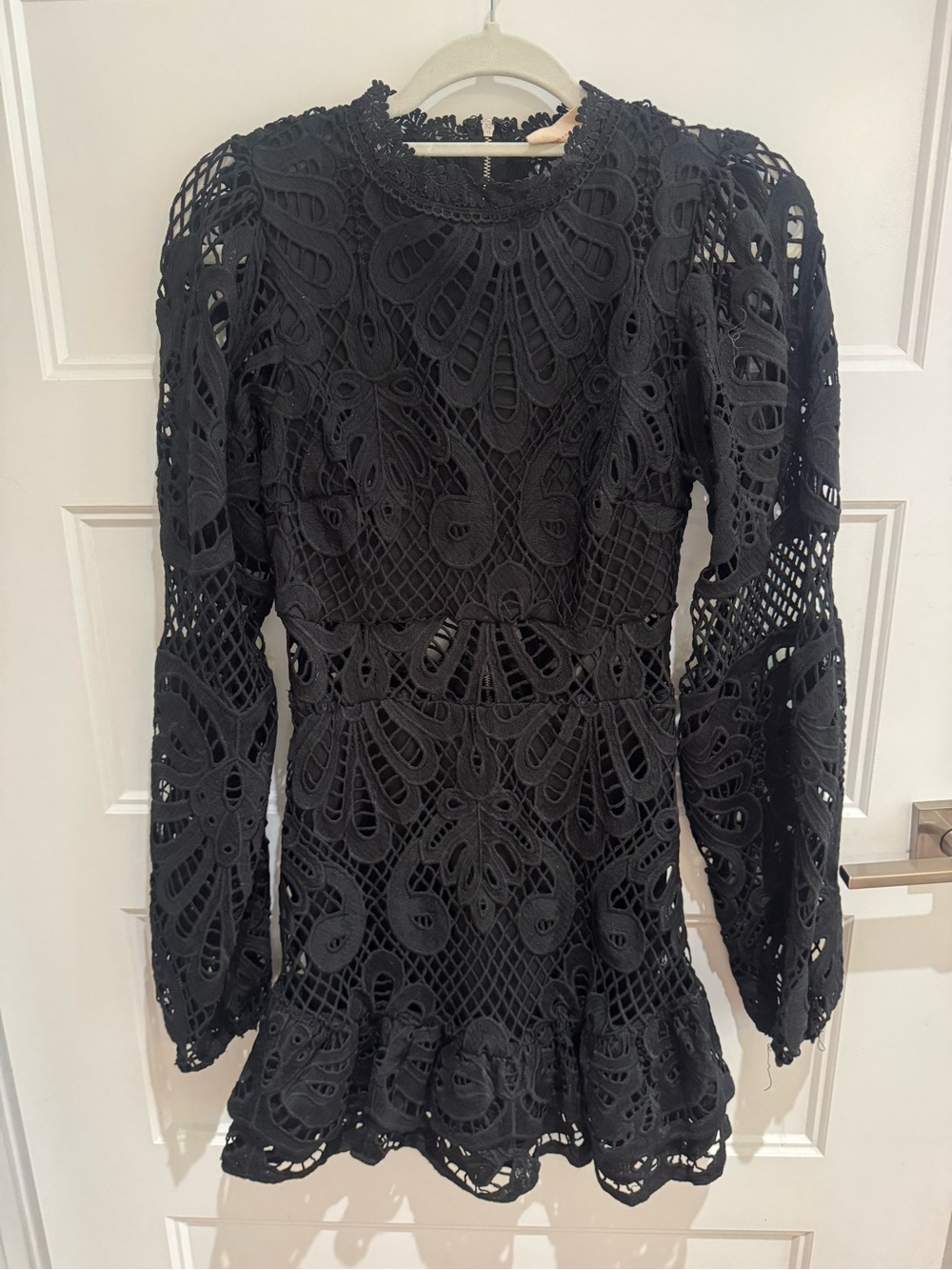 Showpo Black Crochet Long Sleeve Mini Dress